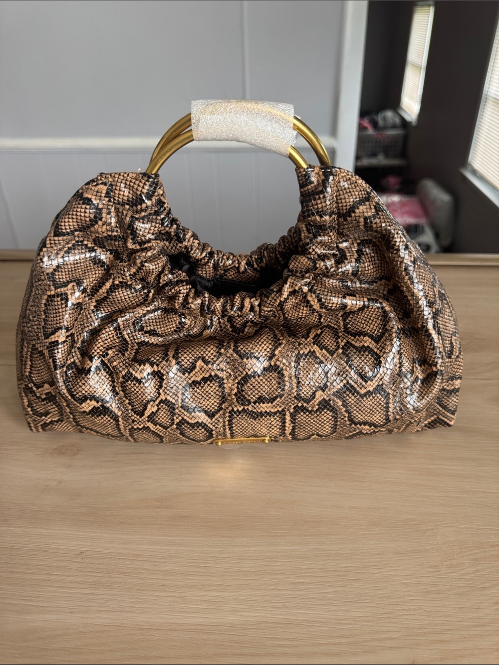 Rebecca Minkoff Gold Handle Brown Snake-Print Women’s Handbag